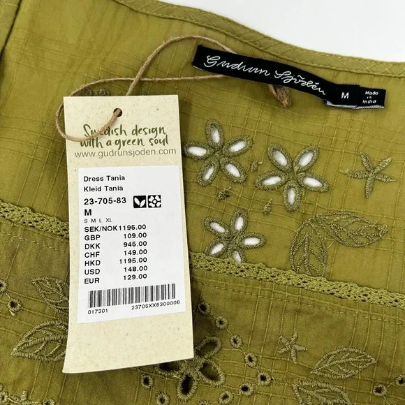 Gudrun Sjoden Green Dress Tania Eyelet Embroidered Organic Cotton Medium NWT - Picture 5 of 8